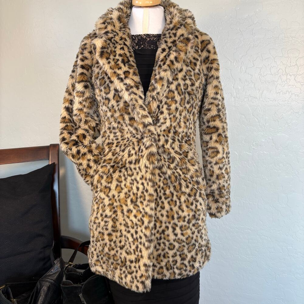 Charlotte Russe Leopard Print Faux Fur Longline Coat Mob Wife Maximalist Glam Sm